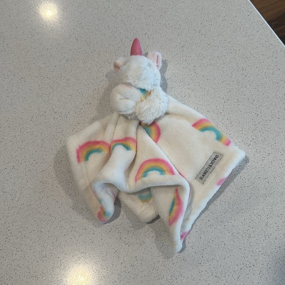 Blankets & Beyond Rainbow White Unicorn Baby Security Blanket Lovey Nunu - Picture 1 of 9